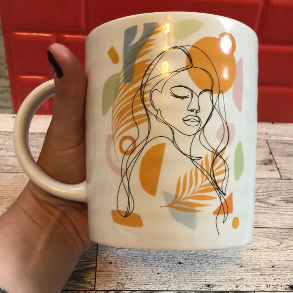 Trendy Abstract Woman Lady Line Art Ceramic Large Oversized Coffee Tea Mug - Picture 6 of 8